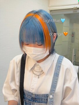 インク サカエ(inq sakae) ケアブリーチ2回/トリプルカラー/ライトブルー×オレンジ