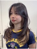 暗めカラーグランマッシュデザインカラーレイヤーカット原宿