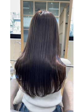 アム 表参道(am) 小顔薄めバンググレージュレイヤーロング前髪パーマ黒髪