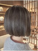 40代50代◎夏カラー◎細めグレージュハイライト×ボブ