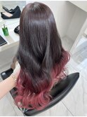 グラデーション グレージュ×ピンク 裾カラー エンドカラー