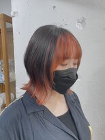 リッカ(RICCA)&nbsp;【インナーカラー】ブルーブラック×オレンジ ウルフボブ☆