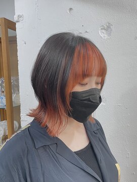 リッカ(RICCA) 【インナーカラー】ブルーブラック×オレンジ ウルフボブ☆