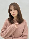 大人可愛い内巻きセミロングレイヤー/前髪顔まわりカット