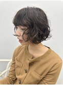 ボブパーマ/黒髪/顔回りレイヤー