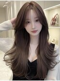 ナチュラルボブレイヤートレンドカラー韓国風シースルーバング