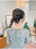 10代20代30代リボンアレンジ編み下ろしタイトヘアシニヨン
