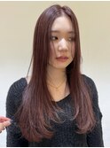 ブリーチ無しチェリーレッドワンカール顔周り小顔レイヤーカット