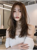 小顔レイヤー/レイヤーパーマ/ロング/ココアベージュ