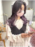 インナーカラー×パープルカラー×顔まわりレイヤー×四日市
