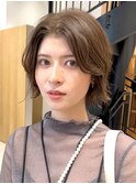 似合わせカット外はねボブ切りっぱなしボブグレーベージュ