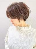 前髪あり耳掛け丸みくびれ大人ショートボブ20代30代40代50代＊