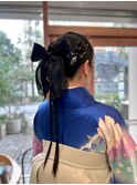 フェミニンロングウェーブミディアム着物ヘア成人式卒業式/三鷹
