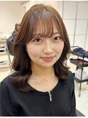 小顔結べる長さのボブ前髪パーマヘーゼルベージュ