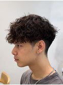 渋谷スペインカールメンズパーマフリンジカットテーパーフェード