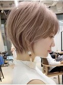 似合わせカットミルクティーベージュくびれショートショートボブ