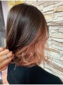 ピンクインナーカラー/ボブ/抜け感ウェーブ/お洒落/こなれヘア