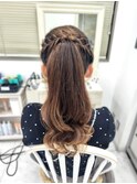 三つ編みポニーテール