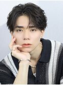 シースルーマッシュ韓国メンズヘアコンマバングフェザーパーマ
