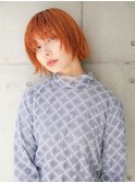 20代30代40代　マッシュウルフ　ミニボブ　ハイトーンオレンジ