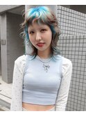 デザインカラーブルーブラウンルーツレイヤーウルフカット