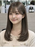 【ナチュラルレイヤー×透け感前髪】柔らかオリーブカラー