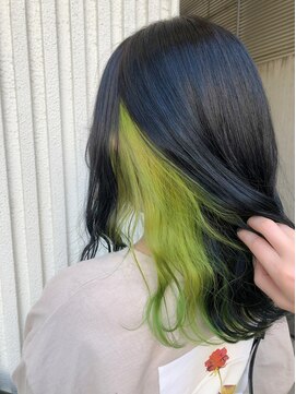 ロア 福岡天神本店(LORE) ライムグリーン×インナーカラー×カラーバター