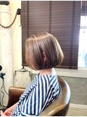 大人可愛いふんわり丸みボブ ツヤ髪ベージュ髪質改善
