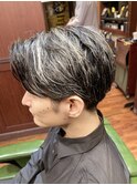MEN'Sツーブロック白髪メッシュ刈り上げスタイルbarber