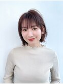 王道垢抜けボブ耳掛けシースルーバンググレージュブラウン