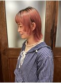 顔まわりレイヤーボブカット×くすみピンク