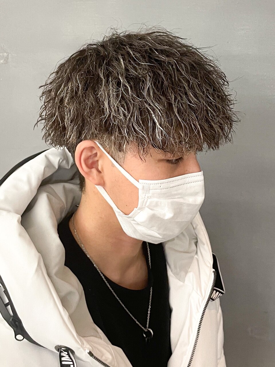 men'sホワイトハイライト ツイストスパイラルパーマ ツイスパ