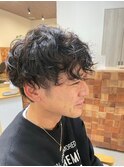 ビジネスカジュアル波巻きツイストスパイラルパーマツーブロック