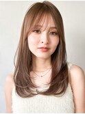 斜めバング大人可愛いメルティカラーうる艶髪美髪こなれヘア