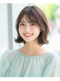 イメチェン小顔前髪外ハネボブ大人可愛いチェリーブラウン
