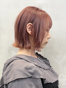 エリマバイフィフス 調布(elima by fifth) ブリーチピンクベージュボブレイヤーミディアムカットグレージュ