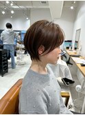 小顔ショートボブカラー大人ショートボブひし形ショートカット