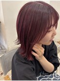 チェリーレッドレイヤーボブワインレッドブリーチなし本厚木