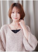 シースルーバング/内巻きショート/オレンジブラウン/20代30代e