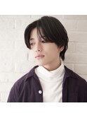センターパートウルフ韓国ヘアーブルーブラックネビージュ