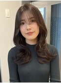 2699キレイめカジュアル栗色黒髪モノトーングレージュ艶感波巻き