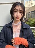 ベージュインナーカラーショートボブレイヤーミディアム前髪
