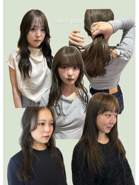 ヌー 栄(nuu) 【SHIHO】ブリーチなしダブルカラー オリーブグレージュ