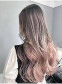 ピンク バレイヤージュ ハイトーン ブリーチカラー