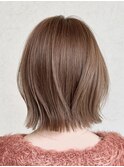 くびれボブ顔周りレイヤーカットミルクティーベージュグレージュ