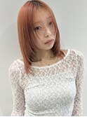 顔周りレイヤーカットハイトーンカラーオレンジベージュ韓国人気