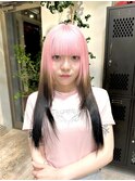 ピンクルーツカラーハイトーントリプルカラーデザインカラー前髪