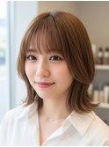 ミディアム20代30代ストレートレイヤー前髪なし前髪あり池袋
