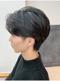 韓国マッシュフェザーパーマ×黒髪ツーブロ襟足残し[メンズ]
