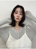 大人可愛いくびレイヤー韓国ミディアムヘア小顔暗髪シアカラー